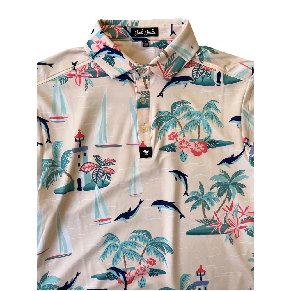 Bad Birdie Polo Shirt Mens Small Pink‎ Marino Golf Performance Dolphins Stretch - Picture 2 of 9